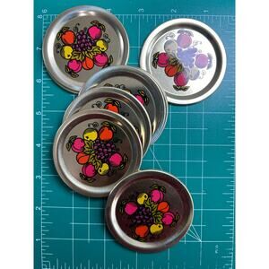 Ball- Set of 9- Vtg Decorative Dome Lids- with box- fruits- white inner coating